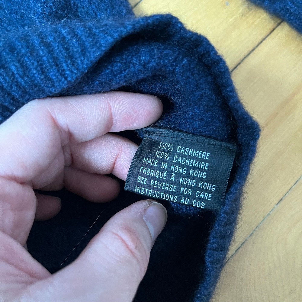 Holt Renfrew Mens 100% Cashmere Crewneck Sweater Navy Blue Large G/L Ribbed Knit - Picture 3 of 6